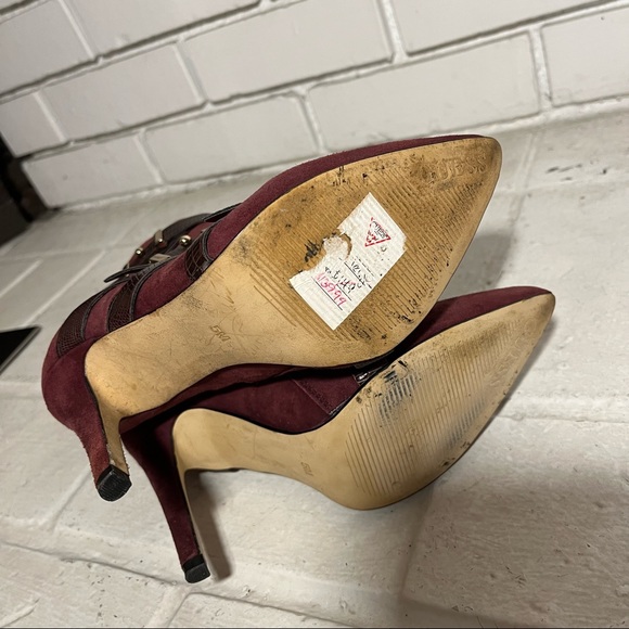 GUESS Suede Stiletto Booties Size 5 Maroon - Picture 4 of 11